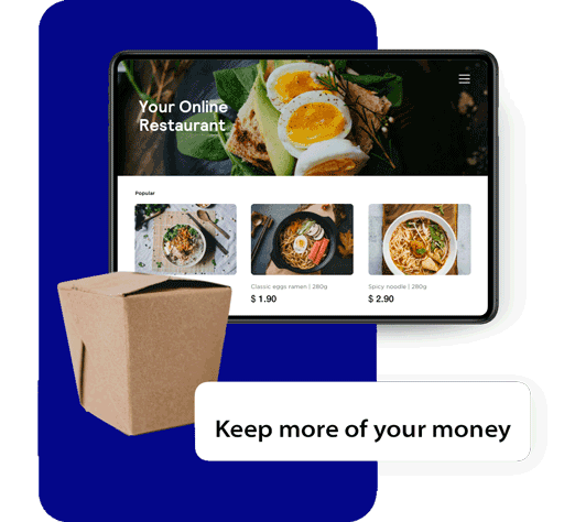 Online order app screenshot with take out carton.